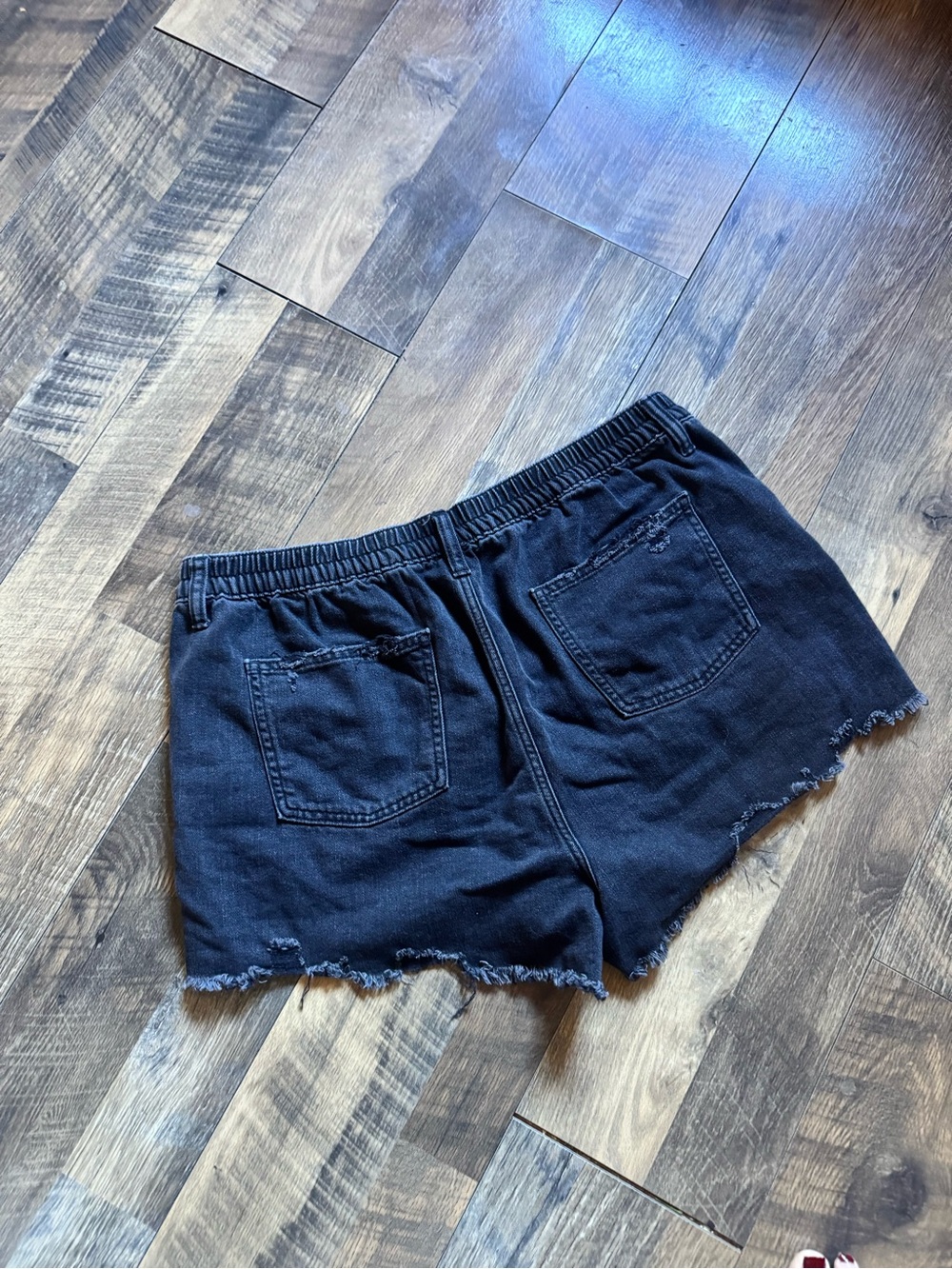aerie Black Distressed Cutoff Denim Shorts - Picture 6 of 8